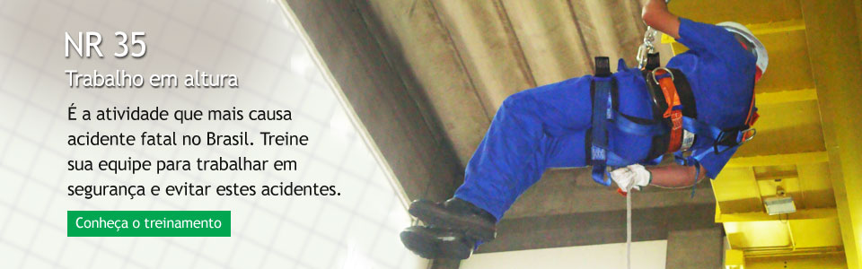 NR35 Trabalho em altura - É a atividade que mais causa acidente fatal no Brasil. Treine sua equipe para trabalhar em segurança e evitar estes acidentes. - Conheça o treinamento